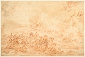 Landschaft mit einem Angriff auf einen Konvoi von Kutschen von Adam Frans van der Meulen