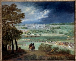 Le Chateau Neuf de Saint-Germain und die Gärten während des Wiederaufbaus der Terrassen von Adam Frans van der Meulen
