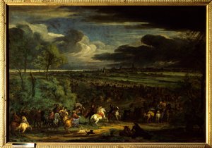 Der Devolutionskrieg (1667-1668): Ansicht des Marsches der Armee von König Ludwig XIV. auf Kortrijk am 18. Juli 1667. Man sieht den Marschall von Aumont (Antoine d