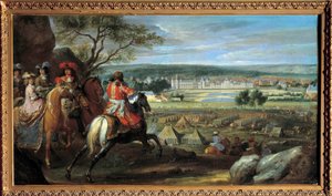Ansicht des Schlosses von Fontainebleau im Jahr 1669, mit Ludwig XIV. (1638-1715) und Marie Therese von Österreich (1638-1683) Gemälde von Adam Frans van der Meulen (1632-1690) 1669