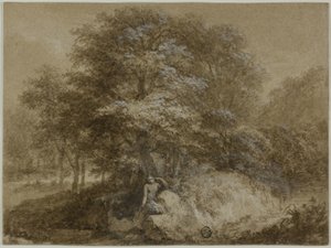 Schattiger Hain mit Nymphe unter einem Baum von Adam Friedrich Oeser