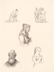 Probenblatt mit Figurenstudien von Adam Müller