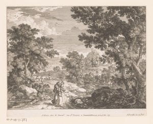 Landschaft mit Christus, der ein Lamm auf seinen Schultern trägt von Adam Perelle
