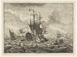 Meeresansichten mit Schiffen und Ruderboot