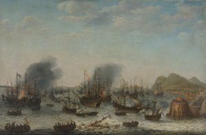 Die Niederlage der Spanier bei Gibraltar durch eine niederländische Flotte unter dem Kommando von Admiral Jacob van Heemskerck, 25. April 1607