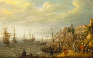 Niederländische Schiffe vor einer befestigten skandinavischen Stadt vor Anker von Adam Willaerts