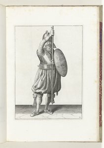 Die Übung mit Schild und Speer: Der Soldat bringt den Speer in drei Zeiten zurück in die Ruheposition, zweite Bewegung (Nr. 11), 1618
