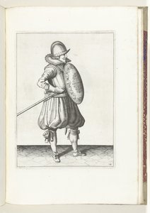 Die Übung mit Schild und Speer: der Soldat bringt in zwei Zeiten den Speer in Position zum Schleppen, zweite Bewegung (Nr. 14), 1618 von Adam van Breen