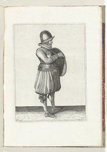 Die Übung mit Schild und Speer: der Soldat zieht seinen Arm aus dem Riemen des Schildes (Nr. 25), 1618