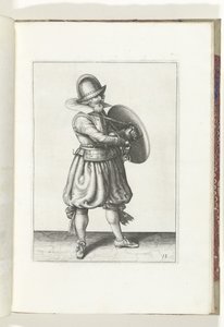 Die Übung mit Schild und Speer: Der Soldat zieht seinen Degen hinter seinem Schild hervor (Nr. 18), 1618