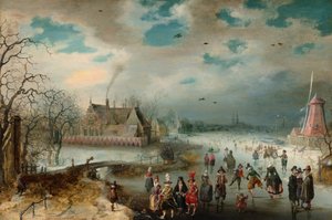 Schlittschuhlaufen auf dem zugefrorenen Amstel von Adam van Breen