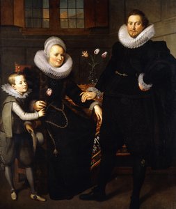Ein Gruppenporträt einer Familie, ganzfigurig, in einem Innenraum von Adam van Noort