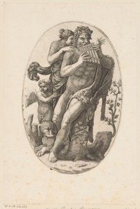 Satyr mit Panflöte und eine Nymphe von Adamo Scultori