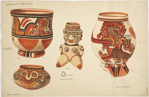 Vier Keramikstücke - drei Vasen und eine Figur von Adela Breton