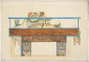 Viertelmaßstabskopie eines Wandgemäldes an der Westwand, Oberer Tempel der Jaguare, Chichen Itza, Mexiko von Adela Breton