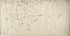 Abzeichnung eines Wandgemäldes aus Casa de Monjas, Chichen Itza, Mexiko, Gewölbe in großer Kammer