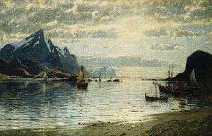 Eine Fjordszene mit Segelschiffen von Adelsteen Normann