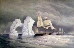 Britische Schiffe Phoenix, Talbot und Diligence überqueren einen Eisberg (Arktisches Kanada). Aquarell von Edward Augustus Inglefield (1820-1894) von Admiral Edward Augustus Inglefield