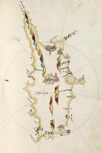 Karte der Insel Zypern, Illustration aus dem Portolano-Atlas von Admiral Piri Reis