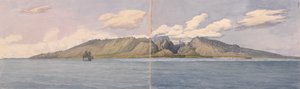 Tahiti. Die Schlucht von Fautaua - Kronen- oder Diademberg im Zentrum der Insel und die Stadt Papeiti, 24. August 1849