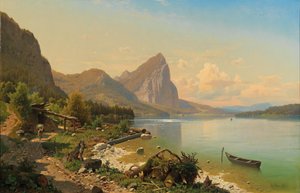Partie am Mondsee bei Scharfling mit Blick auf die Drachenwand