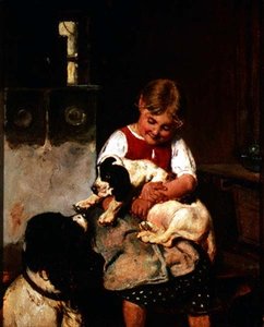 Junges Mädchen mit Welpen