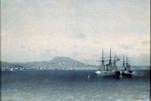 Die türkische Flotte bombardierte die Stadt Feodosiya im Jahr 1878