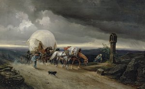 Pferde ziehen Karren einen Hügel hinauf, 1856
