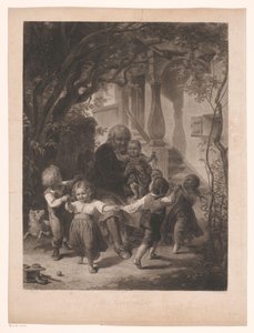 Kinder tanzen im Kreis um einen alten Mann von Adolf Wagenmann