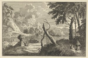 Arkadische Flusslandschaft mit gebrochenem Baum von Adolf van der Laan