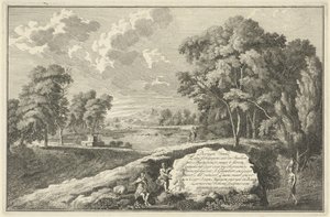 Arkadische Flusslandschaft mit Frau und Kind