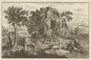 Frau von einem Pfeil getroffen in einer arkadischen Landschaft von Adolf van der Laan