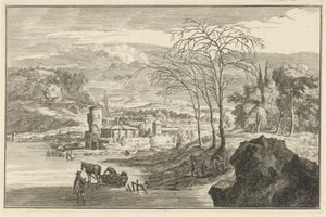 Winterlandschaft mit Blick auf eine Stadt von Adolf van der Laan