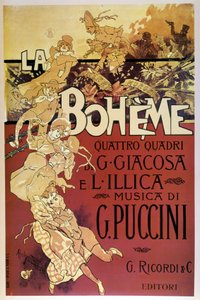 Plakat von La Bohème von Adolfo Hohenstein für die Premiere der Oper von Giacomo Puccini im Teatro Regio di Torino, am 01.02.1896 von Adolfo Hohenstein