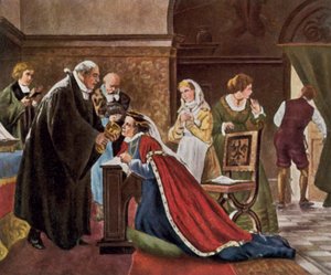 Kurfürstin Elisabeth nimmt das Abendmahl nach protestantischem Ritus von Adolph (after) Treidler
