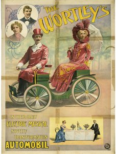 Die Wortleys in ihrer großen elektrischen musikalischen Neuheitstransformation Automobil, 1896 von Adolph Friedländer