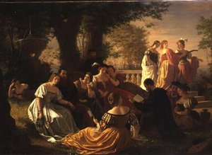 Venezianische Gesellschaft liest in einem Garten von Adolph Friedrich George Wichman