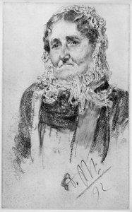 Ältere Frau mit wollener Haube (Kopftuch) von Adolph Menzel