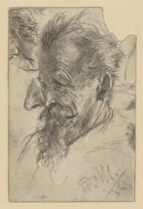 Älterer männlicher Kopf mit Knebelbart sowie Details von Adolph Menzel