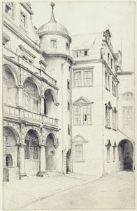 Die südwestliche Ecke des Kleinen Schlosshofes in Dresden von Adolph Menzel