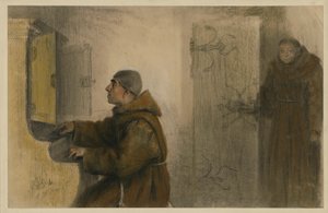Ein blinder Mönch, der Orgel spielt von Adolph Menzel