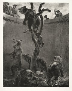 Essay on Stone with Brush and Scraper: The Bear Pit, 1851 von Adolph Menzel