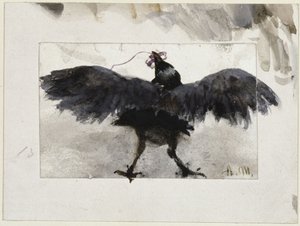 Flatternder Rabe mit Päckchen im Schnabel von Adolph Menzel