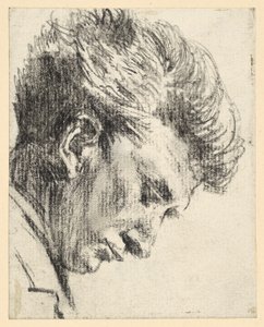 Gesichtsprofil eines herabblickenden Mannes von Adolph Menzel