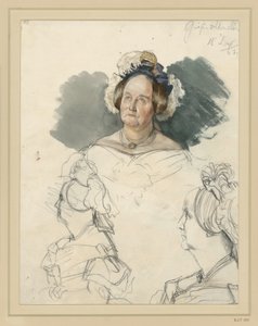 Gräfin Alvensleben, geb. v. d. Osten-Sacken. Darunter zwei Brustbilder. Studie zum Gemälde (Krönung Wilhelms I. in Königsberg) von Adolph Menzel