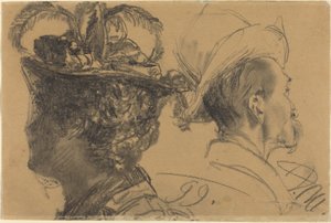 Köpfe eines Mannes und einer Frau von Adolph Menzel