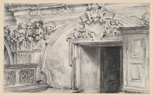 Oberer Teil der Türwandung einer Sakristei mit Holzschrank von Adolph Menzel