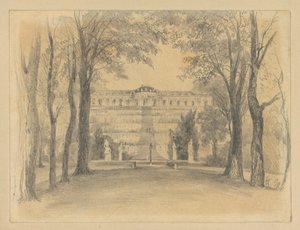Schloss Sanssouci mit den Terrassen und dem Brunnen von Adolph Menzel