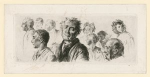 Studienblatt aus dem Irrenhaus. Zehn Köpfe, meist nach links von Adolph Menzel