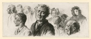 Studienblatt aus dem Irrenhaus. Zehn Köpfe, meist nach links von Adolph Menzel